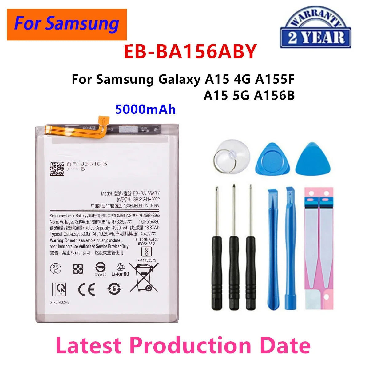 Batteria EB-BA336ABY EB-BA166ABY EB-BA546ABY per Samsung Galaxy A33 A53 A25 A13 5G /A15 A16 A24 4G 5G / A42 A72 A32 A54 A35 5G