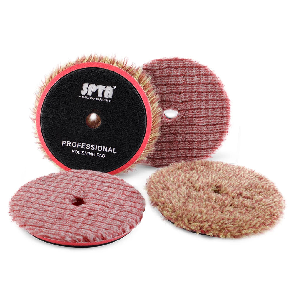 SPTA 1Pc 3 "80mm 5" 125mm 6 "150mm T140 Taglio Pesante Mix Rosso Arancione Lana Lucidatura Auto Vernice Lucidatura Pad Per DA/RO Buffer Lucidatore