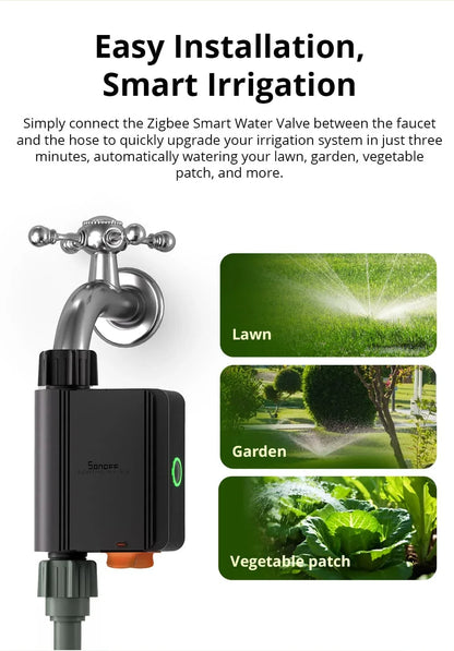 SONOFF SWV SONOFF Valvola dell'Acqua SWV-BSP ZIGBEE, Sistema di Controllo Irrigazione Intelligente, Timer, Controllo Vocale tramite App Google Eweli