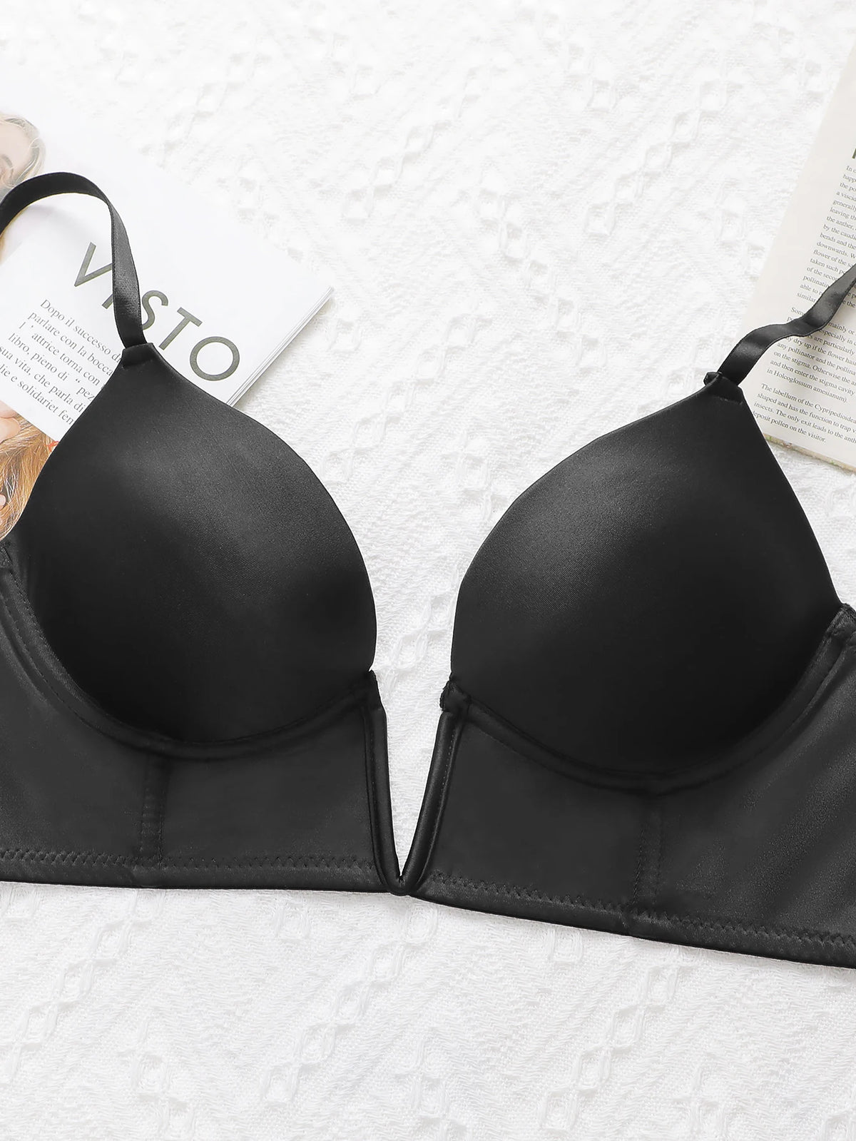 Lingerie sexy nera con scollo a V profondo, intimo da donna, intimo elegante retrò, può essere abbinato a un abito da sera con scollo a V profondo U055
