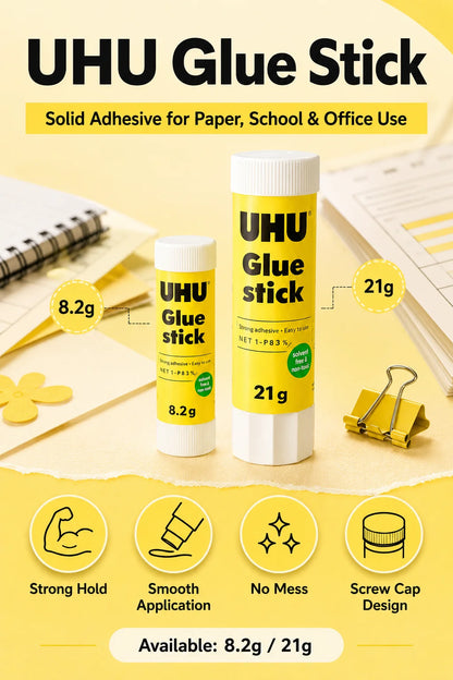 Colla stick UHU 8.2g 21g, colla solida forte, senza disordine, per scuola, ufficio, artigianato, carta.