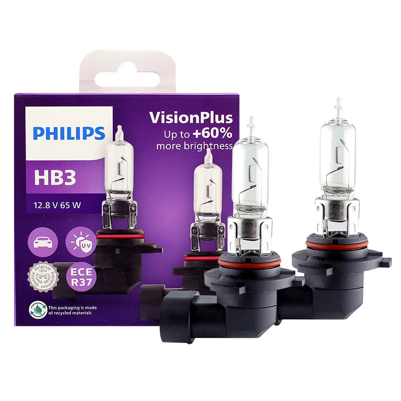 Philips HB3 9005 12V 65W P20d VisionPlus 3250K Luce intensa Fino al 60% Visione Alogena Lampade per auto originali Faro 9005VPS2