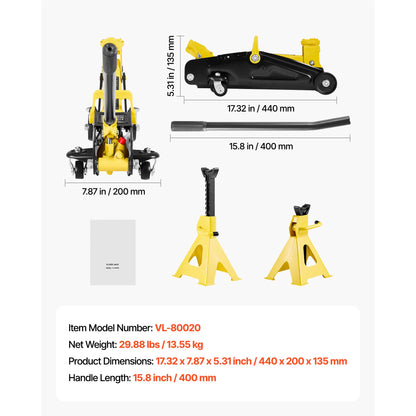SucceBuy Cric Idraulico a Basso Profilo 1.5/2T in Acciaio con Supporti, Sollevatore Idraulico per Auto e SUV Compatti