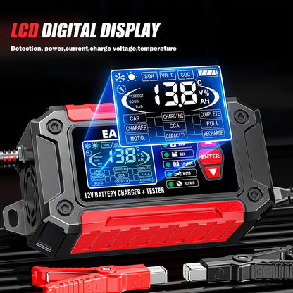 Nuovo 2in1 Smart Caricabatteria per auto Tester del sistema Analizzatore batteria per auto moto per batterie al litio LiFePo4 al piombo acido AGM GEL