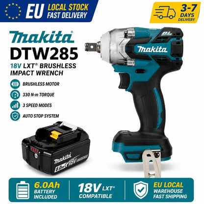 Makita DTW285 Avvitatore a Impulsi 18V 320N·m Senza Spazzole Senza Fili + Batteria 6.0Ah Utensile Elettrico ad Alta Coppia Disponibilità EU Spedizione 1-3 Giorni