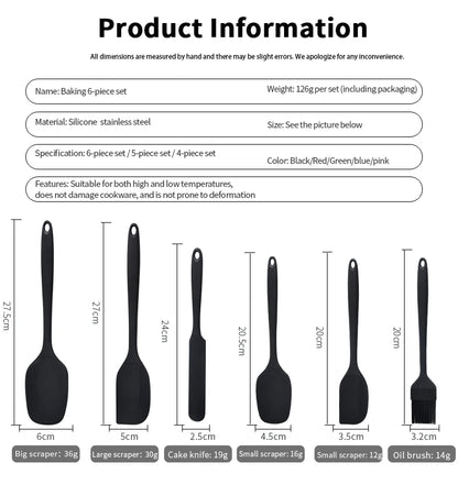 Set di utensili da cucina in silicone da 6 pezzi, spatola per crema, spatola, pennello per olio, set di raschietti di varie misure, strumento per la cottura, non integrato