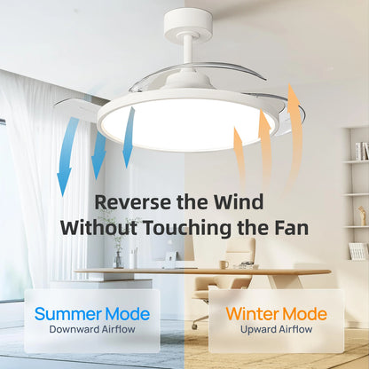 Ventilatore da soffitto semplice con luce Ventilatore elettrico intelligente retrattile Grande ventilatore per sala da pranzo per la casa Apparecchi decorativi da 42/48 pollici