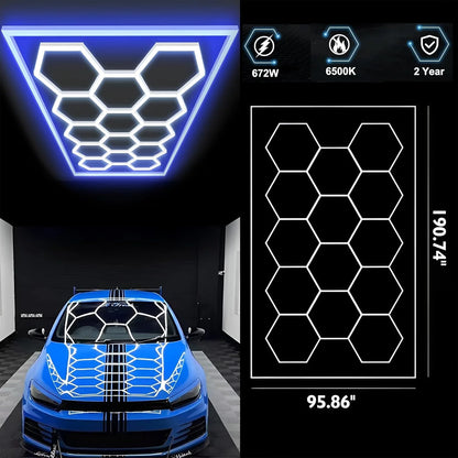 14 griglie con telaio luci da garage esagonali 6500K 672W a nido d'ape led per officina barbiere palestra soffitto negozio seminterrato