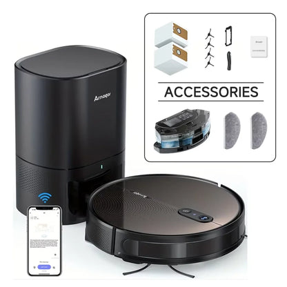 Robot Aspirapolvere Arnagar S9 con Svuotamento Automatico, Raccolta Polvere, Funzione Lavapavimenti, 8000Pa, 4800mAh, Basso Rumore, Controllo tramite APP per la Pulizia Domestica