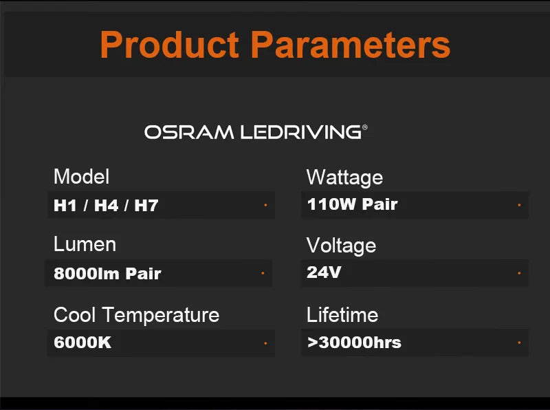 OSRAM 24V LED ZX2.0 Faro per camion H1 H4 H7 110W 8000LM Super Power Light 6000K Bianco freddo Aggiornamento Sostituisci il luminoso fascio alto e basso