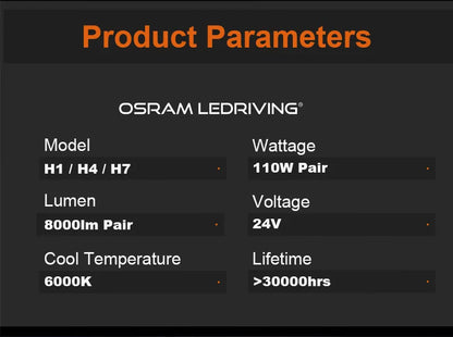 OSRAM 24V LED ZX2.0 Faro per camion H1 H4 H7 110W 8000LM Super Power Light 6000K Bianco freddo Aggiornamento Sostituisci il luminoso fascio alto e basso