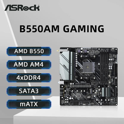 Scheda madre ASRock B550AM GAMING, compatibile con CPU AMD 3600, 5600G, 5700X, 5700x3D, 5800X3D, socket B550 AM4, DDR4, HDMI, M.2, formato MATX, PCIe 4.0.