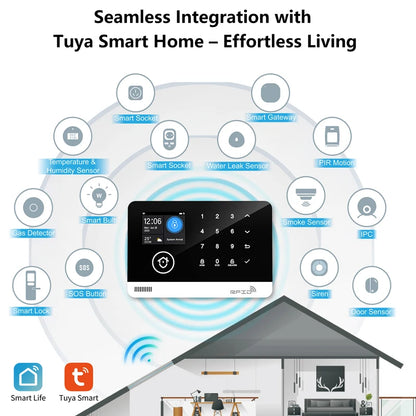Sistema di allarme di sicurezza domestica Tuya Smart WiFi GSM - Tastiera touch Controllo APP RFID Antifurto wireless con volume regolabile