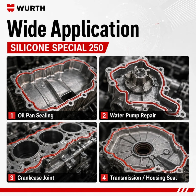 Silicone Speciale Wurth 250 Rosso 70ml RTV Sigillante per Guarnizioni ad Alta Temperatura per Coppa Olio Motore e Coperchio Valvole