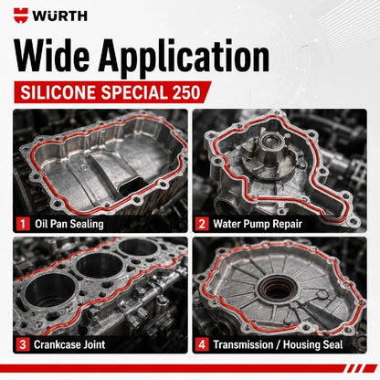 Silicone Speciale Wurth 250 Rosso 70ml RTV Sigillante per Guarnizioni ad Alta Temperatura per Coppa Olio Motore e Coperchio Valvole