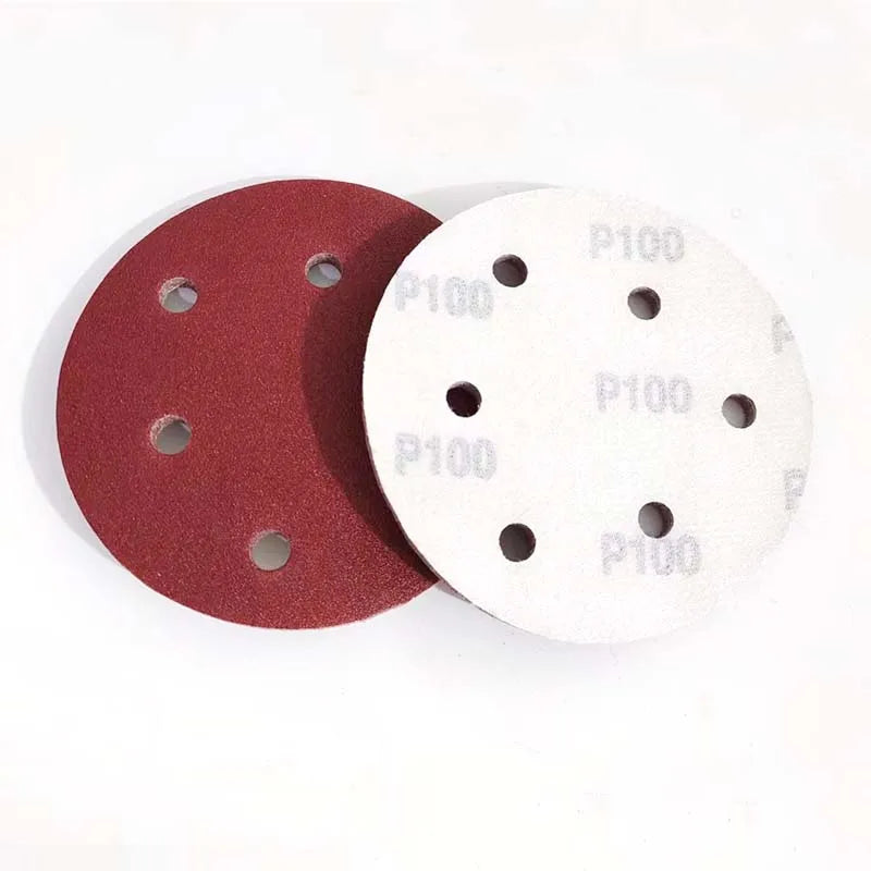 Dischi abrasivi con gancio e anello da 10 pezzi da 125 mm Carta vetrata abrasiva rossa da 5 pollici con 6 fori Grana 80-800 disponibili per levigatrice elettrica