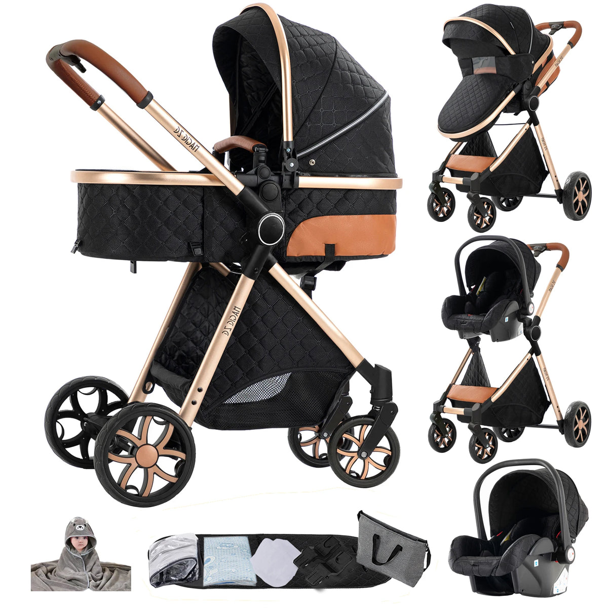 Passeggino Magic ZC 3 in 1, Sistema da Viaggio Compatto e Pieghevole con Navicella, Seggiolino Auto per Neonati e Seduta Reversibile, Carrozzina High Landscape, Ruote Ammortizzate, Manubrio Regolabile, Chiusura con Una Mano,