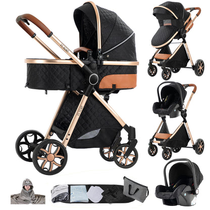 Passeggino Magic ZC 3 in 1, Sistema da Viaggio Compatto e Pieghevole con Navicella, Seggiolino Auto per Neonati e Seduta Reversibile, Carrozzina High Landscape, Ruote Ammortizzate, Manubrio Regolabile, Chiusura con Una Mano,