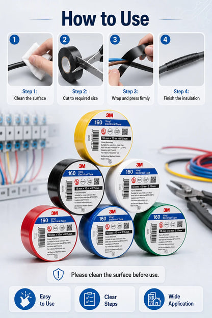 Nastro isolante in PVC 3M 150, ignifugo, senza piombo, per la riparazione di cavi e fili elettrici, 6 colori, 18mmx10m