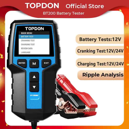 TOPDON BT200 Tester batteria portatile Strumenti di test di avviamento di ricarica per auto 12V Monitor batteria diagnostica automobilistica 100-2000CCA