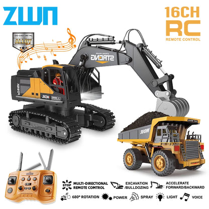 ZWN 1/16 1/20 Escavatore telecomandato Autocarro con cassone ribaltabile Modello RC Auto giocattolo Simulazione professionale in lega Veicolo da costruzione per bambini
