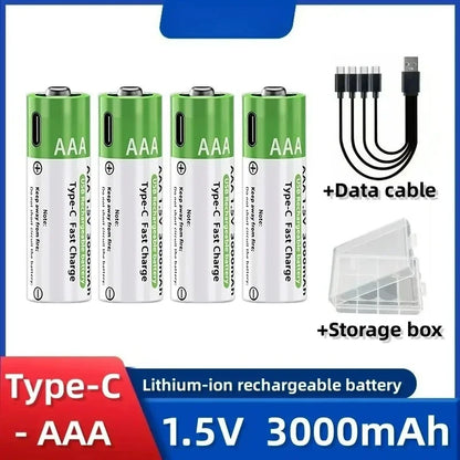 2026 NUOVA Batteria agli Ioni di Litio Tipo-C Ricaricabile ad Alta Capacità AA&AAA per Telecomando, Mouse, Giocattoli Elettrici