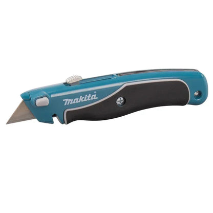 Coltello multiuso Makita con lame a scatto, caricamento facile, lame extra retrattili, impugnatura comoda in gomma, strumento manuale combinato completo