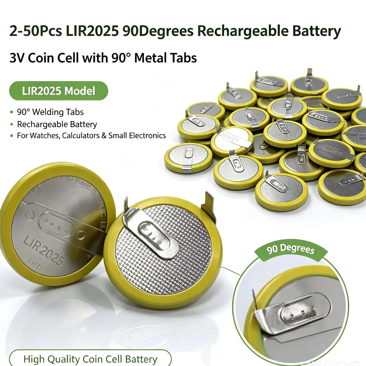 2-50 Pezzi LIR2025 2025 Batteria Ricaricabile con Pin a 90 Gradi per Chiavi Telecomando Auto