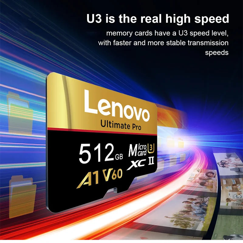 Scheda di memoria Micro SDXC TF Lenovo, alta velocità di trasferimento, UHS-I C10 U3, 64 GB, 128 GB, 256 GB, 512 GB, 1 TB, per PC, laptop e telecamere di sorveglianza.
