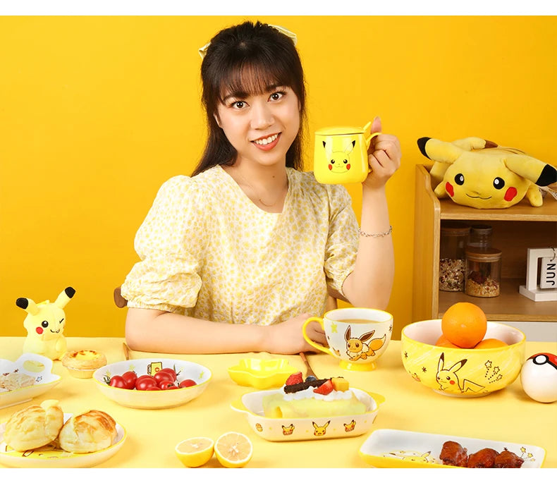 Set di Stoviglie in Ceramica Pokemon SHUNXIANG, Ciotole e Piatti con Motivi Cartoon, Set per Cena, Insalata e Pasta, Adatti al Microonde