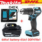 Trapano avvitatore a batteria Makita DDF487 18V LXT, compatto, leggero, con elevata coppia, 20 impostazioni di coppia, luce LED e cambio a 2 velocità.