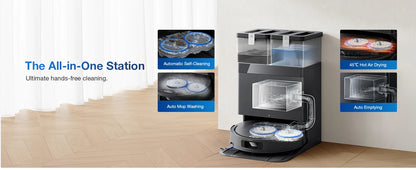 Robot aspirapolvere e lavapavimenti ECOVACS DEEBOT T30e OMNI, non si impiglia sui peli di animali domestici, autonomia di 180 minuti, silenzioso (64 dB), aspirazione da 25000 Pa, base con sistema di svuotamento automatico.