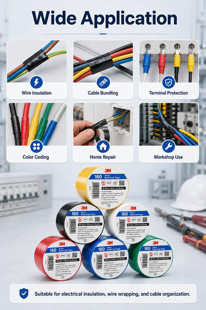 Nastro isolante in PVC 3M 150, ignifugo, senza piombo, per la riparazione di cavi e fili elettrici, 6 colori, 18mmx10m