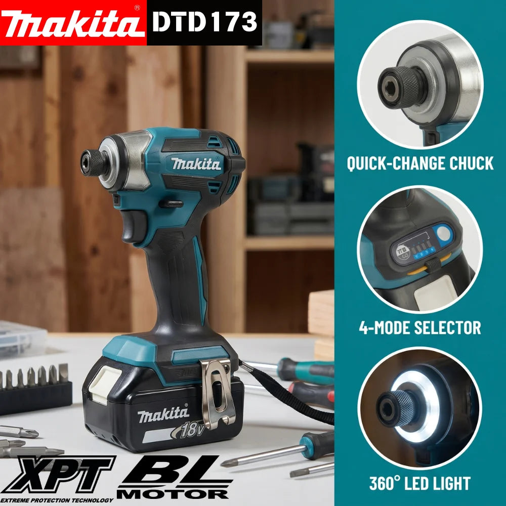 2026 Makita DTD173 Avvitatore a Impulsi Senza Fili 18V con Motore Brushless, Trapano Elettrico per Legno/Bulloni/Modalità T, Utensile Elettrico Ricaricabile