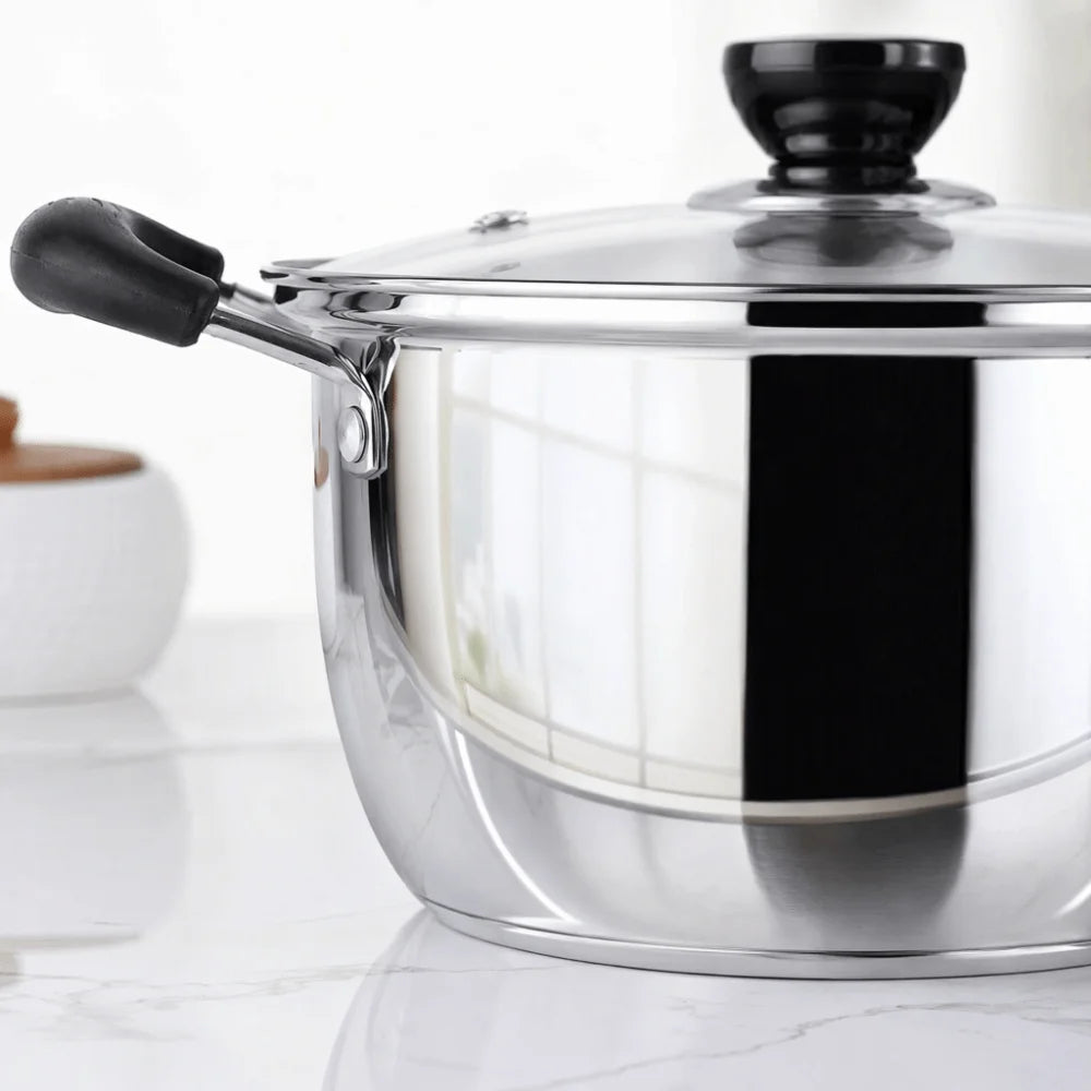 Pentola Profonda in Acciaio Inox con Doppio Manico e Coperchio, Pentola per Zuppa Antiaderente 18/20/22/24cm ‌   Utensili da Cucina e Strumenti per Cucinare