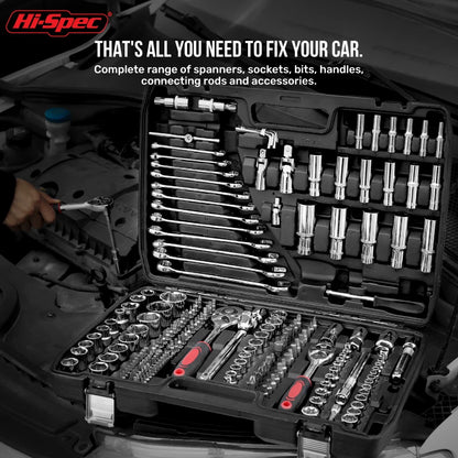 Set di Attrezzi Meccanici Hi-Spec 216 Pezzi, Kit Chiavi a Bussola da 1/4" 3/8" 1/2", Cassetta degli Attrezzi per Riparazione Auto