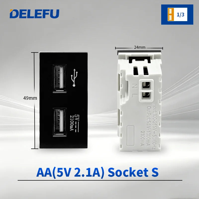 DELEFU Modulo Presa Combinabile Tipo-C Brasile - Uso Domestico - Nero - Assemblaggio Fai-da-te - Presa con Interruttore per Ricarica Rapida USB Tipo-C