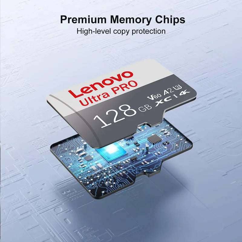 Scheda di memoria MicroSD ad alta velocità Lenovo, scheda TF, 1T, 128GB, 256GB, 512GB, classe A2, stabile, per registrazioni 4K, compatibile con DJI Pocket4 Action Cam.