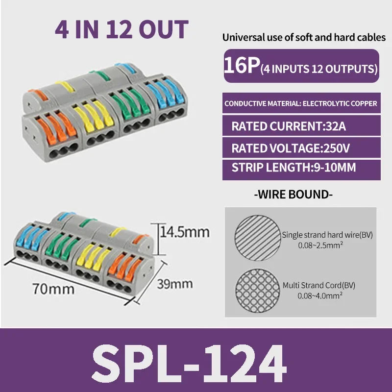 Mini connettori per cavi a cablaggio rapido 1/2/3/4/5 vie SPL Splitter compatto universale Conduttori elettrici Morsettiera domestica push-in