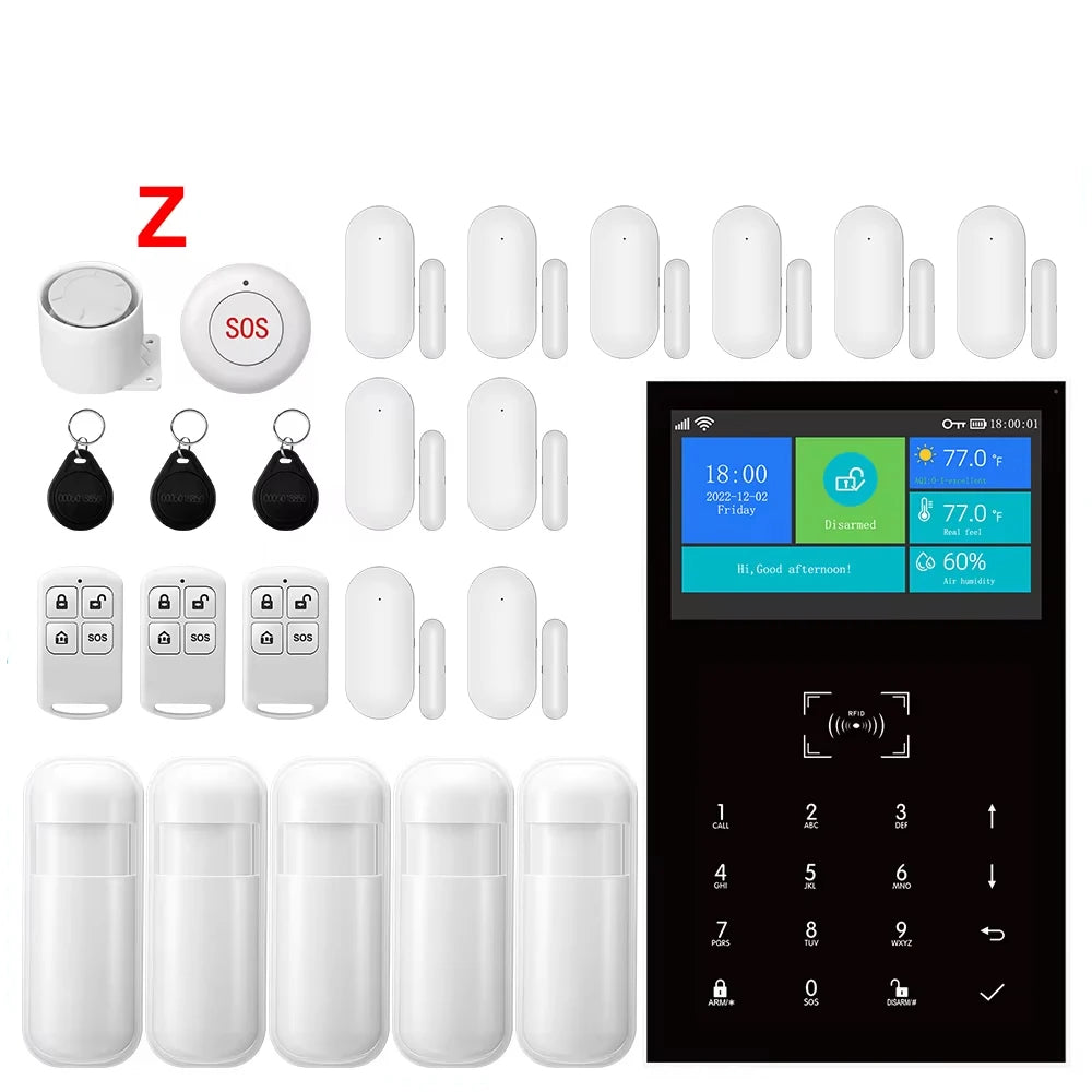 PG109 Sistema di Allarme Antifurto WiFi GSM da 4,3 Pollici per Casa, Compatibile con App Tuya, Controllo con Display della Temperatura