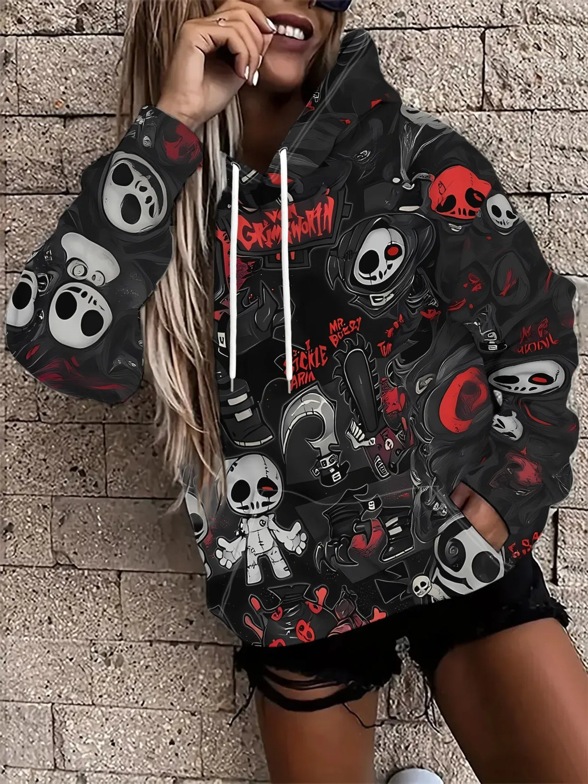Felpe con cappuccio a tema Halloween, con stampa 3D di scheletro e teschio, abbigliamento casual da strada per donna, felpe ampie, felpe con cappuccio, top femminili, abbigliamento.
