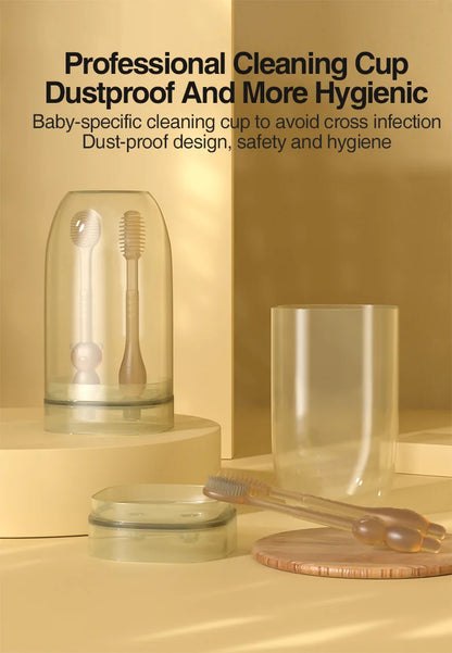 MAMIJOY 3-in-1 Spazzolino per lingua in silicone per bambini Infantile per bambini Igiene orale Spazzolino da denti Spazzolino da denti per addestramento con coperchio BPA gratuito BY11