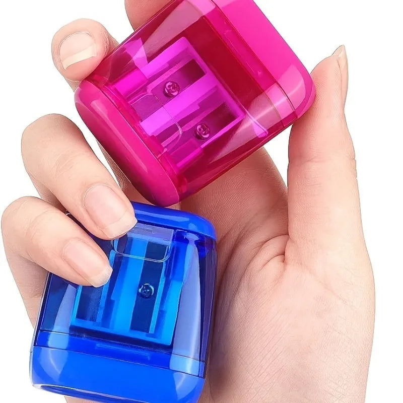 4 pz/set Studente di Plastica di Colore Trasparente Temperamatite Doppio Foro Schizzo Temperamatite Manuale Temperamatite
