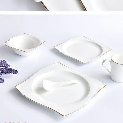 Set di Piatti in Ceramica, Stoviglie in Porcellana Bone China, Set Creativo di Piatti e Vassoi Phnom Penh, Piatti Quadrati, Servizio da Tavola per Cucina