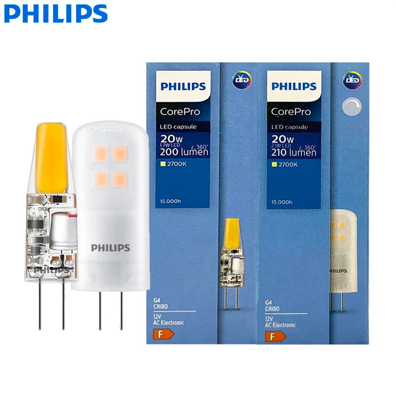 Philips LED Capsule G4 Pin Lampada CorePro 1.7W 2.1W 2700K Bianco caldo AC 12V Lampadina decorativa Sostituisci la luce di lavoro alogena G4 da 20W