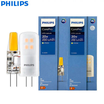 Philips LED Capsule G4 Pin Lampada CorePro 1.7W 2.1W 2700K Bianco caldo AC 12V Lampadina decorativa Sostituisci la luce di lavoro alogena G4 da 20W