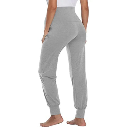 Pantaloni casual da donna premaman primaverili Premama Pantaloni da salotto elasticizzati a vita alta solidi per donne incinte Pantaloni da jogging con tasche