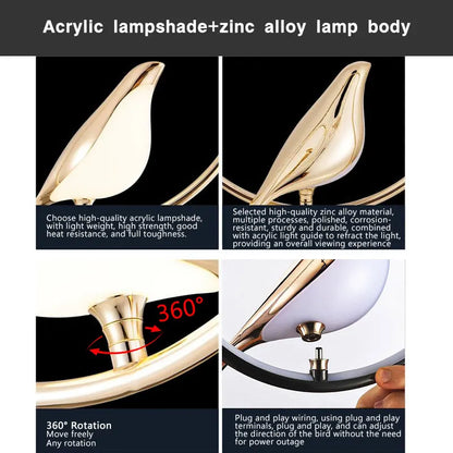 Lampade a sospensione a LED per uccelli gazza girevoli per interni per sala da pranzo AC85-265V Lampade a sospensione per camera da letto sospese con cavo da 1,5 m