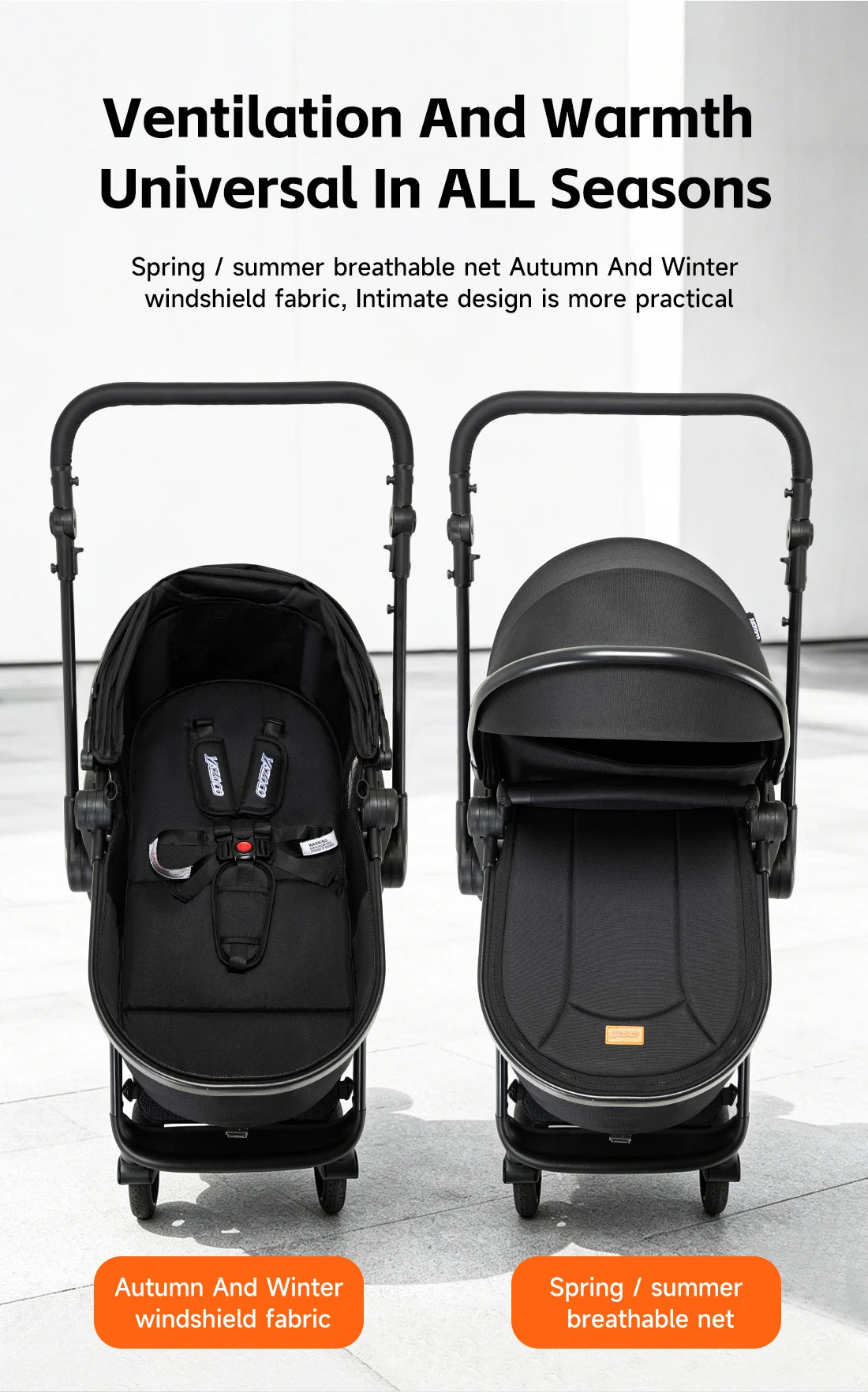 Passeggino per Neonati 3-in-1 di Lusso, Carrozzina da Viaggio Portatile con Telaio in Alluminio, Passeggino Pieghevole con Vista Panoramica