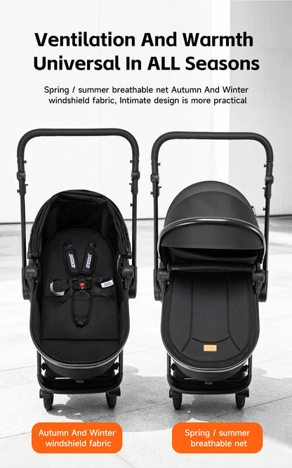 Passeggino per Neonati 3-in-1 di Lusso, Carrozzina da Viaggio Portatile con Telaio in Alluminio, Passeggino Pieghevole con Vista Panoramica